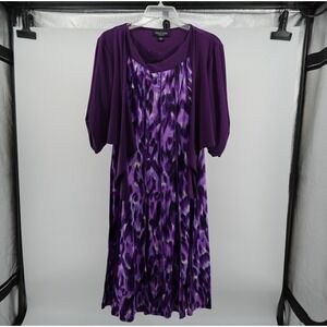 Perceptions New York Purple Animal Print Dress Set with Bolero Jacket Womens L
